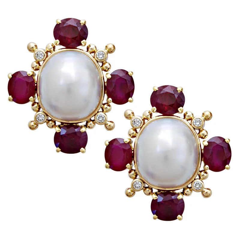 Earrings-Ruby, Pearl and Diamond