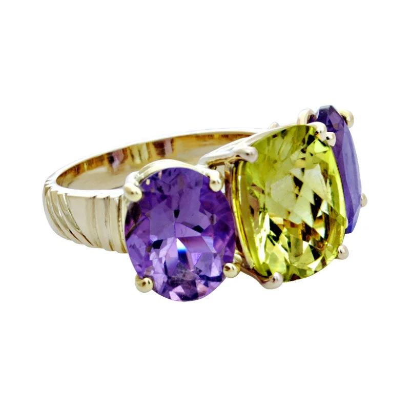 Ring-Amethyst and Lemon Quartz