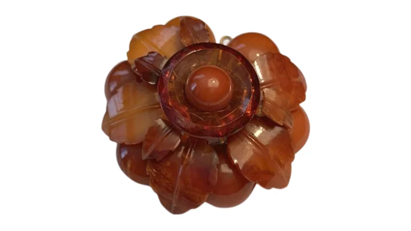 Stunning Antique Natural Floral Fflower Butterscotch Amber Brooch Pin Pendant