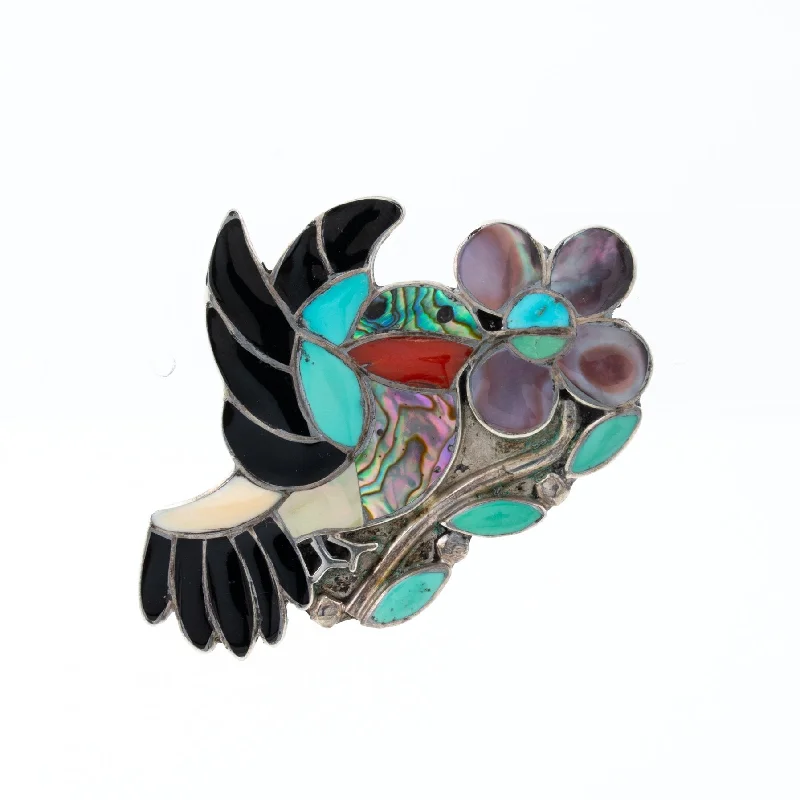 "Wesley Sia" Mosaic-Inlay Hummingbird Zuni Pin